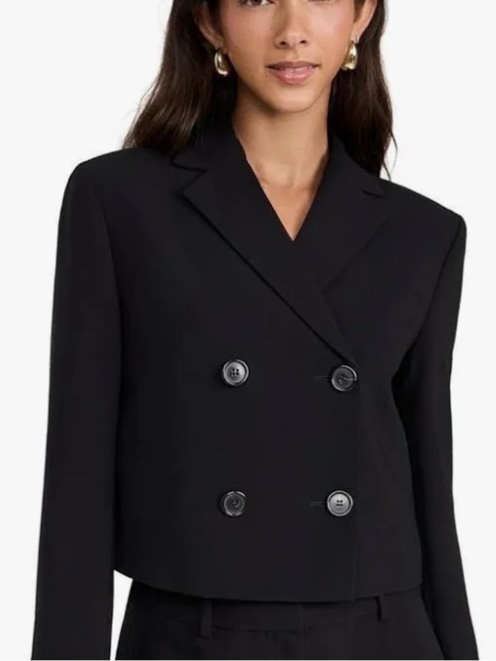 Theory Black Double-Breasted Cropped Jacket / Peacoat 6 Cropped Sleeve